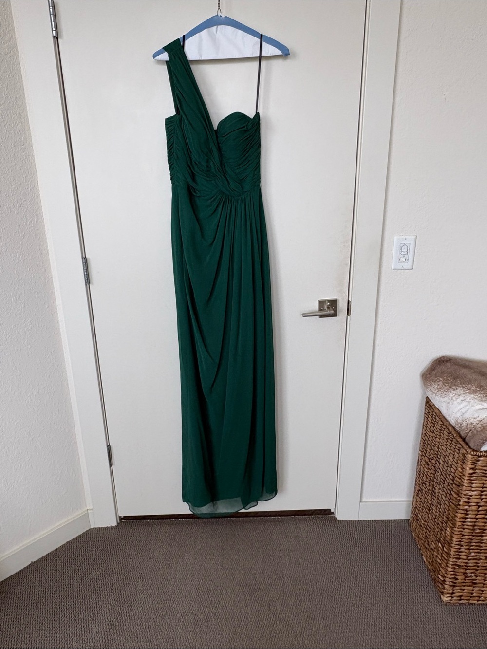 Dessy Collection Emerald One-Shoulder Evening Gown